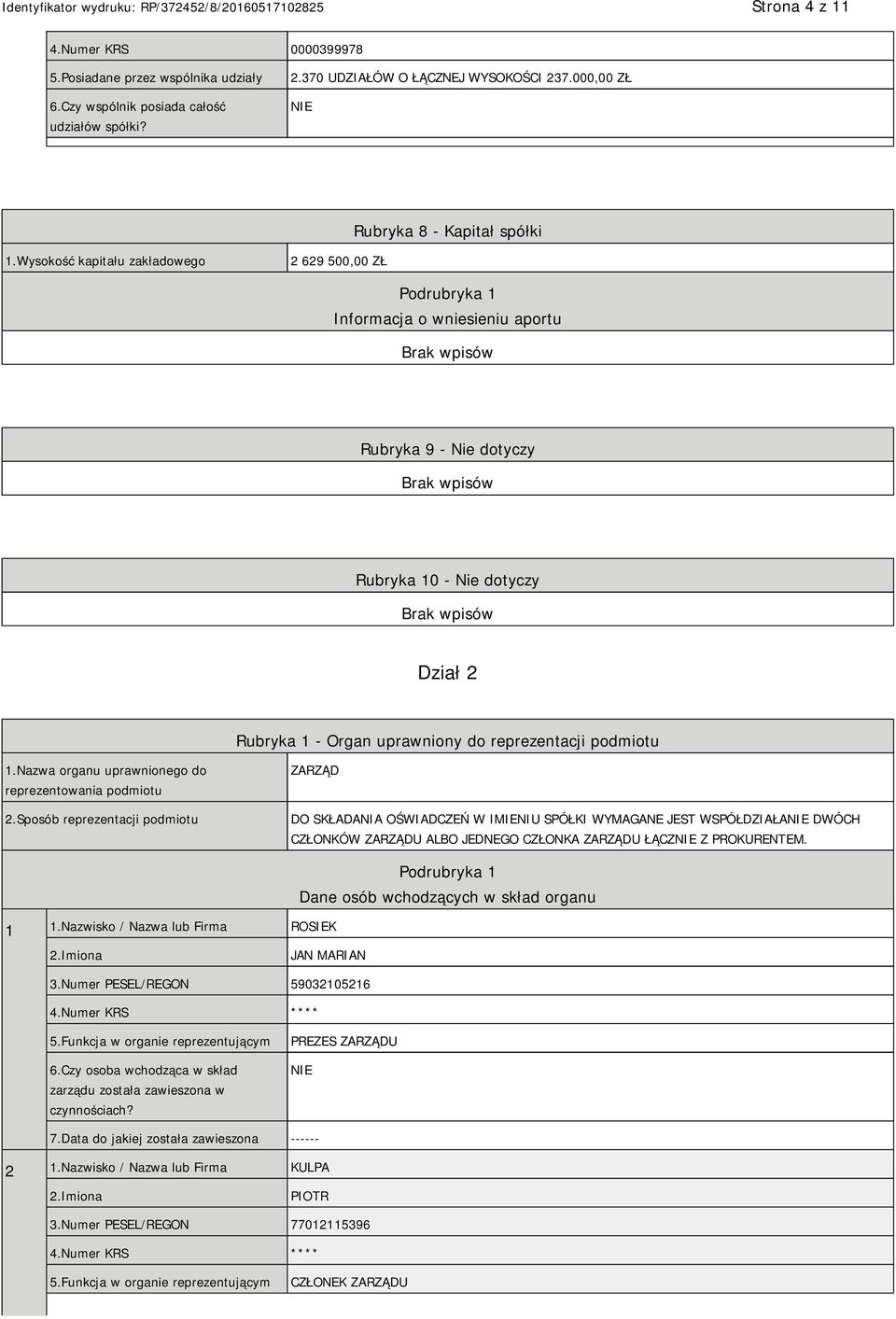 podmiotu 1.Nazwa organu uprawnionego do reprezentowania podmiotu 2.
