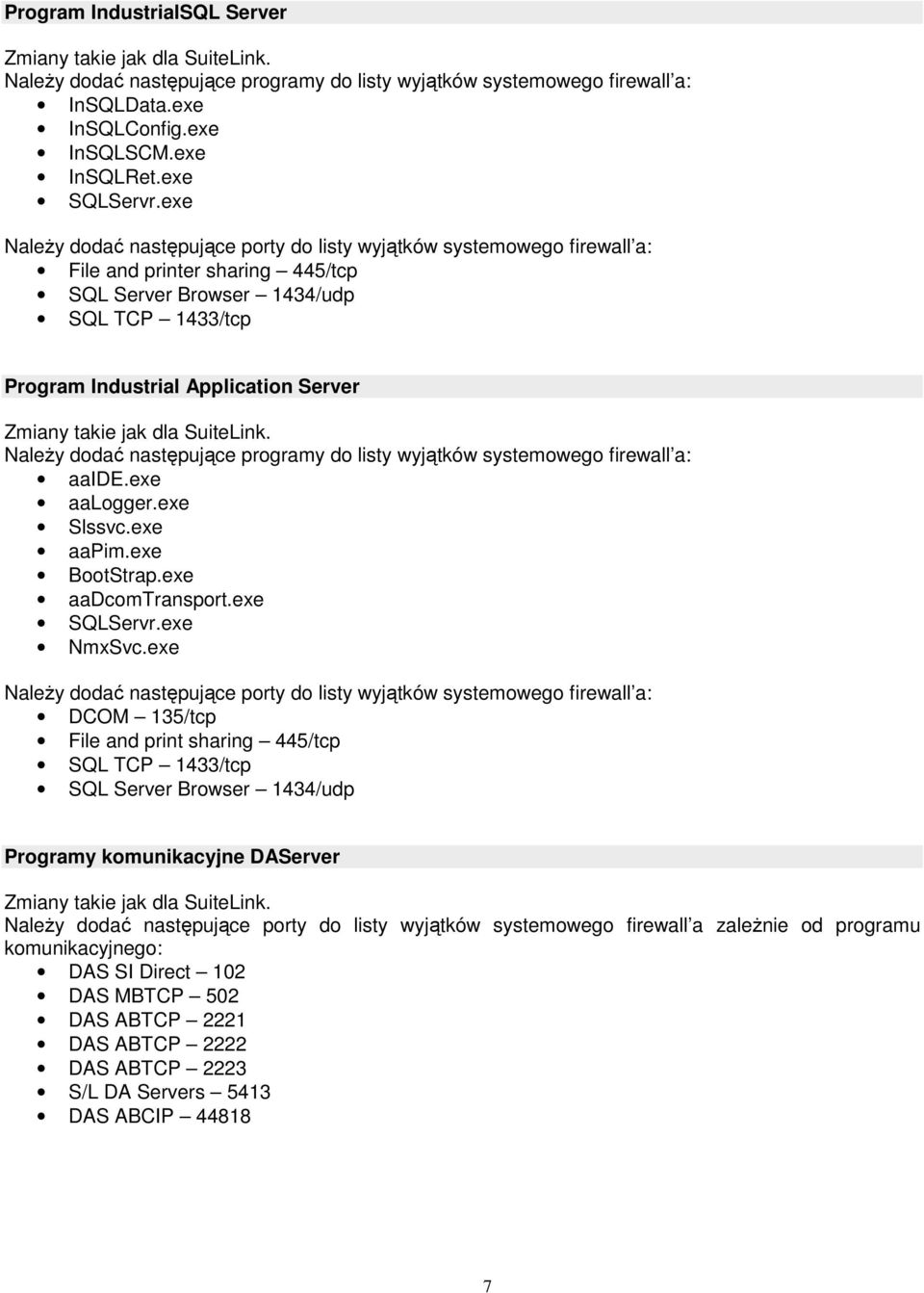 dodać następujące programy do listy wyjątków systemowego firewall a: aaide.exe aalogger.exe Slssvc.exe aapim.exe BootStrap.exe aadcomtransport.exe SQLServr.exe NmxSvc.