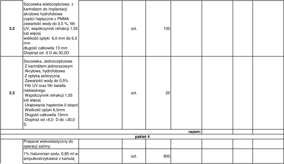 wielkość optyki 6,0 mm do 6,5 mm długość całkowita 13 mm Dioptraż od -5 D do 30,0D Soczewka, Jednoczęściowa Z kartridżem jednorazowym Akrylowa, hydrofobowa Z optyką