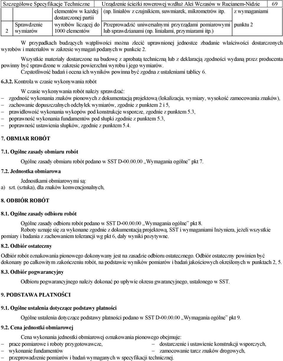 liniałami, przymiarami itp.) W przypadkach budzących wątpliwości można zlecić uprawnionej jednostce zbadanie właściwości dostarczonych wyrobów i materiałów w zakresie wymagań podanych w punkcie 2.