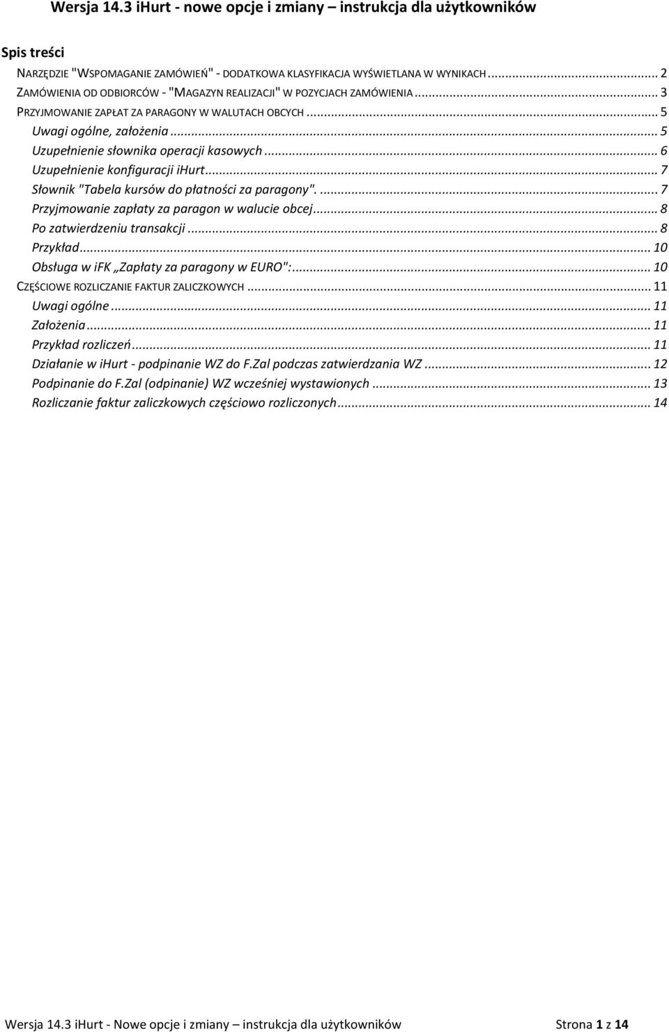 .. 5 Uzupełnienie słownika operacji kasowych... 6 Uzupełnienie konfiguracji ihurt... 7 Słownik "Tabela kursów do płatności za paragony".... 7 Przyjmowanie zapłaty za paragon w walucie obcej.