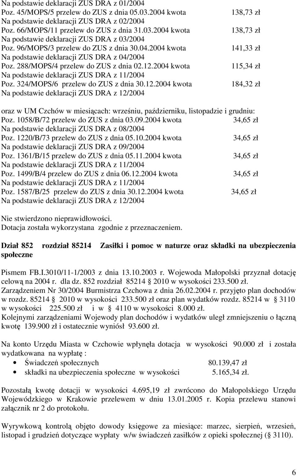 324/MOPS/6 przelew do ZUS z dnia 30.12.