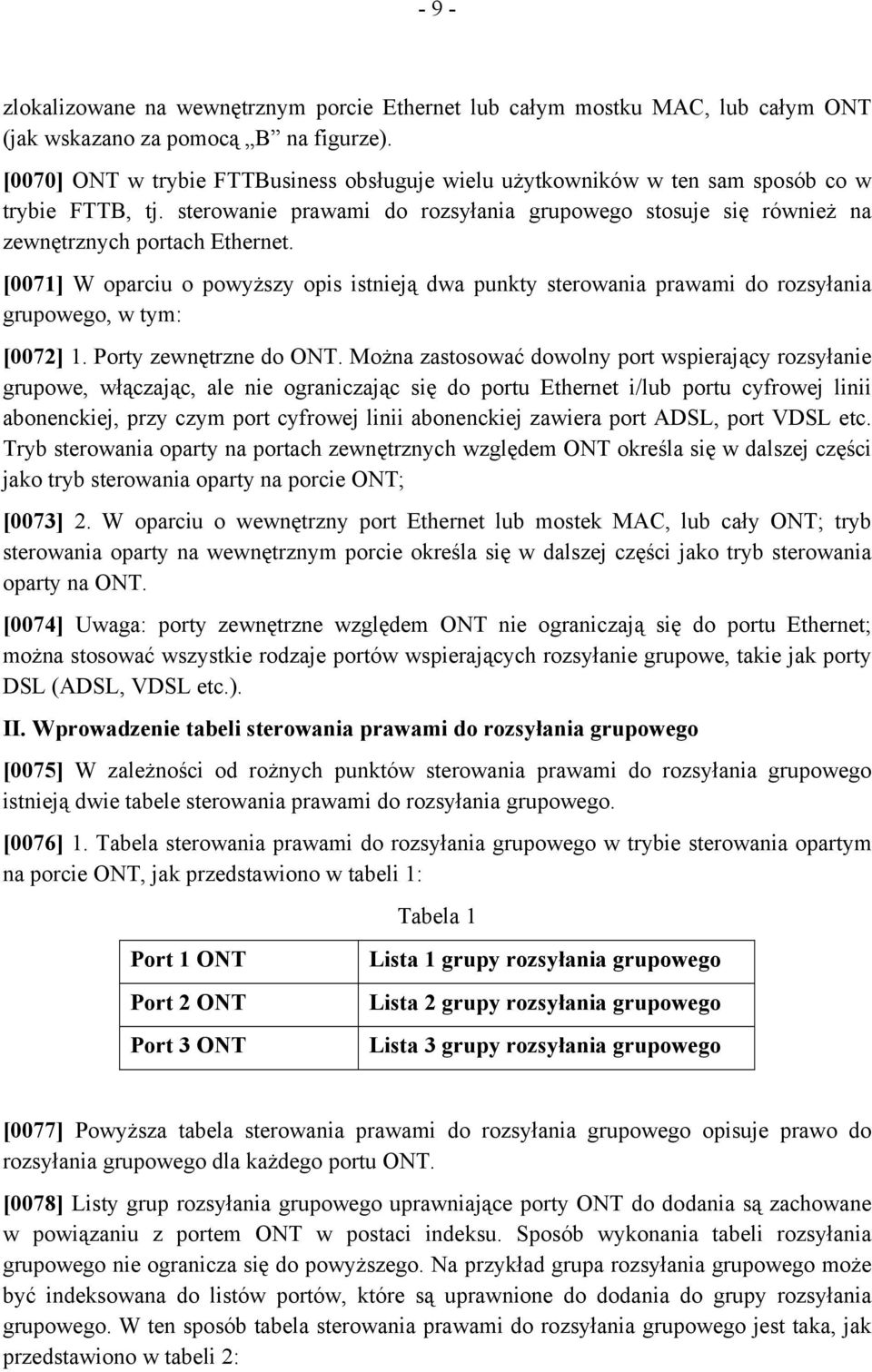 [0071] W oparciu o powyższy opis istnieją dwa punkty sterowania prawami do rozsyłania grupowego, w tym: [0072] 1. Porty zewnętrzne do ONT.