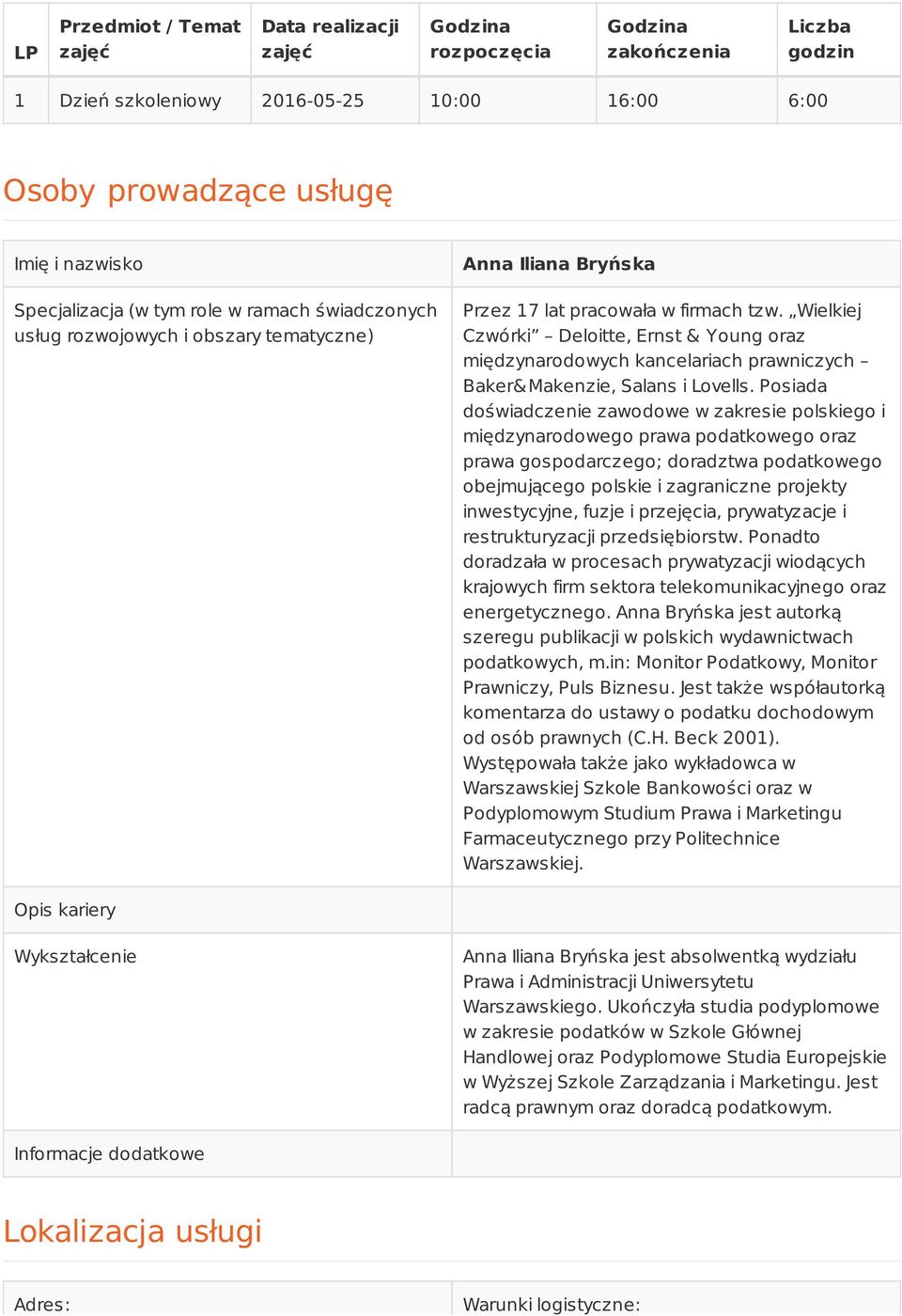 Wielkiej Czwórki Deloitte, Ernst & Young oraz międzynarodowych kancelariach prawniczych Baker&Makenzie, Salans i Lovells.