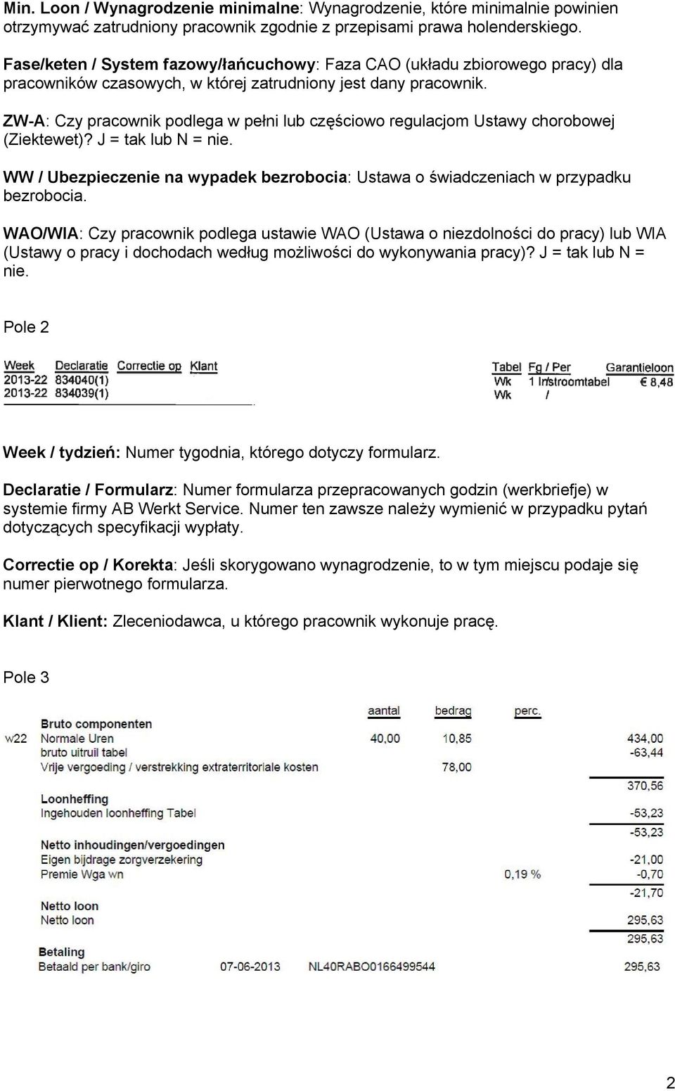 ZW-A: Czy pracownik podlega w pełni lub częściowo regulacjom Ustawy chorobowej (Ziektewet)? J = tak lub N = nie.