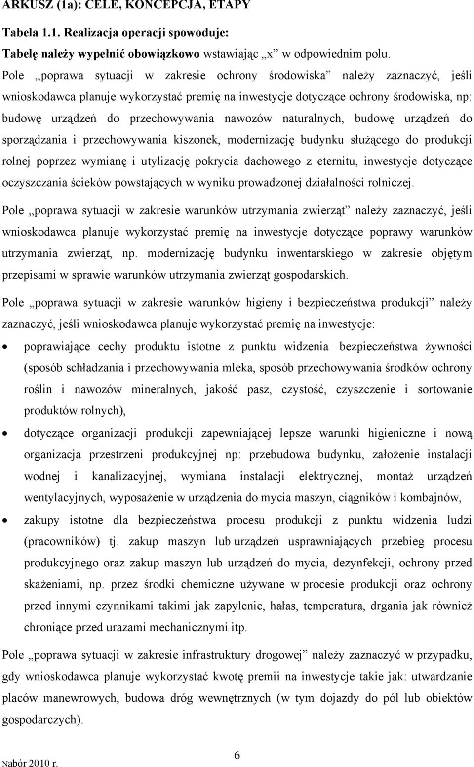 nawozów naturalnych, budowę urządzeń do sporządzania i przechowywania kiszonek, modernizację budynku służącego do produkcji rolnej poprzez wymianę i utylizację pokrycia dachowego z eternitu,