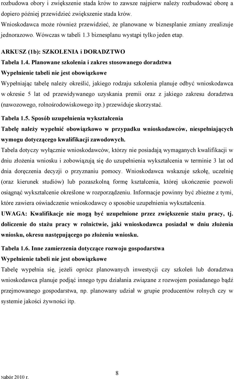 ARKUSZ (1b): SZKOLENIA i DORADZTWO Tabela 1.4.