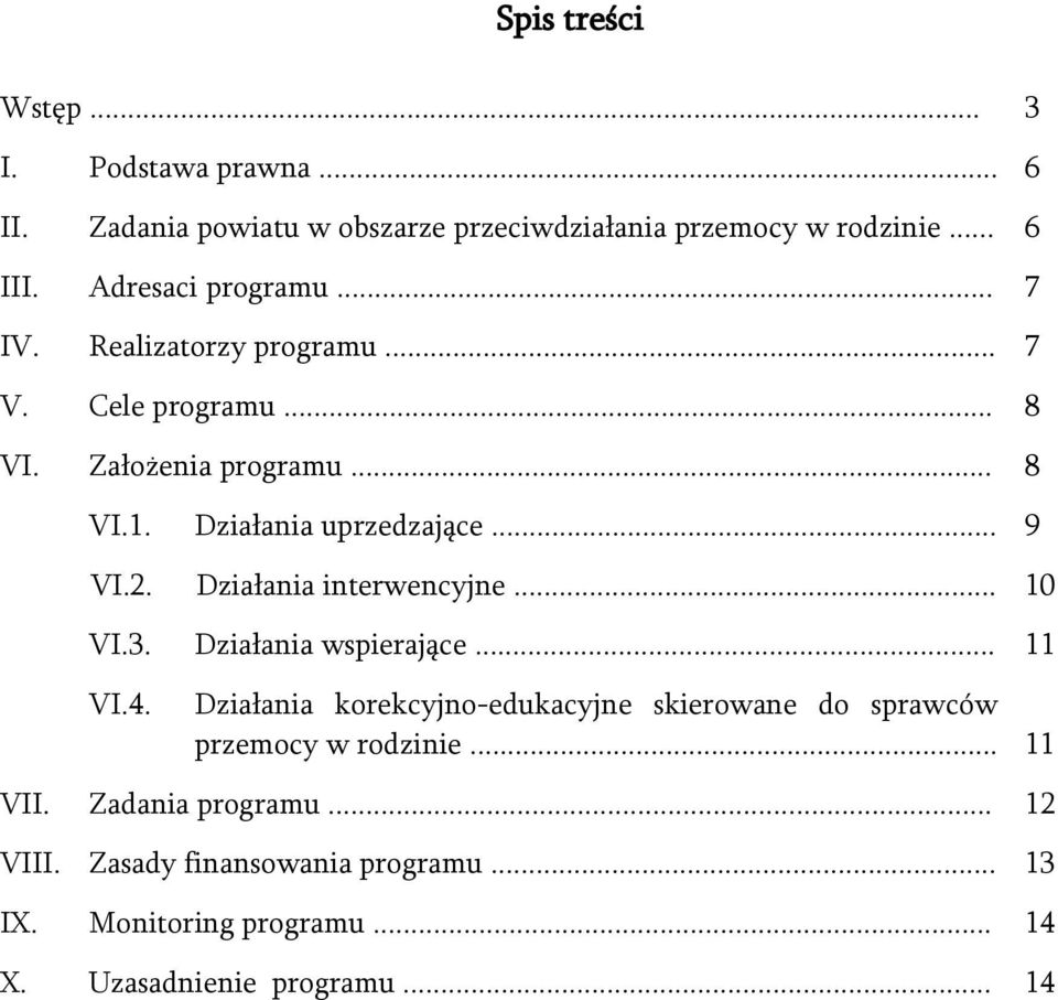 .. 9 VI.2. Działania interwencyjne... 10 VI.3. Działania wspierające... 11 VI.4.