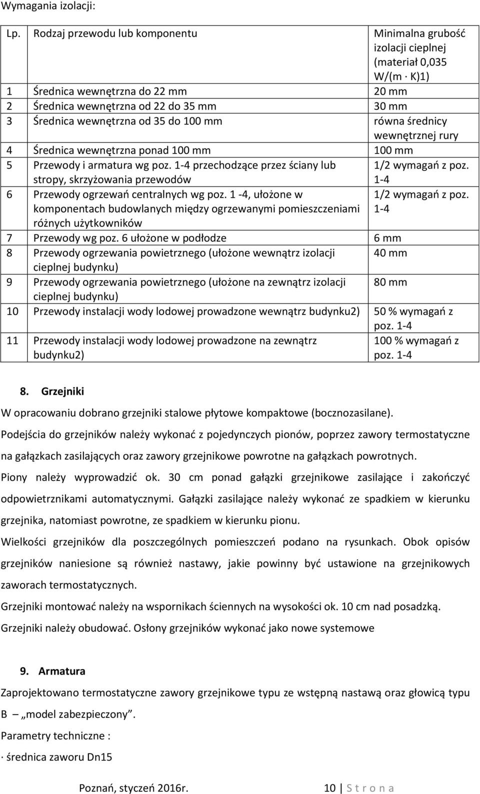 35 do 100 mm równa średnicy wewnętrznej rury 4 Średnica wewnętrzna ponad 100 mm 100 mm 5 Przewody i armatura wg poz. 1-4 przechodzące przez ściany lub 1/2 wymagań z poz.