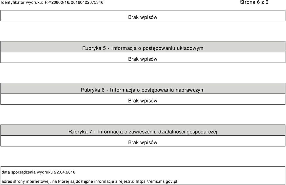 działalności gospodarczej data sporządzenia wydruku 22.04.