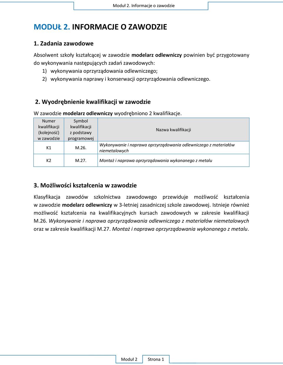 W kwalifikacji w zawodzie W zawodzie modelarz odlewniczy.