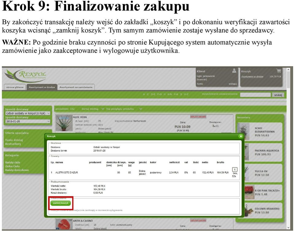 Tym samym zamówienie zostaje wysłane do sprzedawcy.