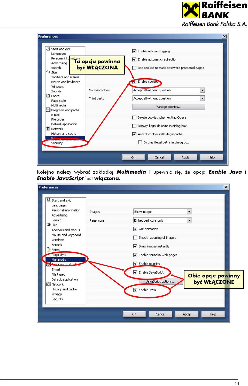 Java i Enable JavaScript jest włączona.