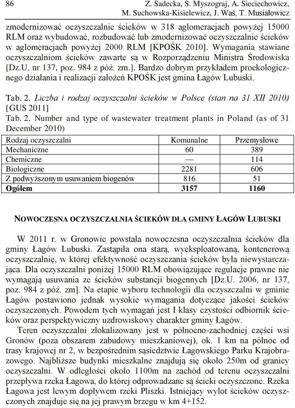 Wymagania stawiane oczyszczalniom ścieków zawarte są w Rozporządzeniu Ministra Środowiska [Dz.U. nr 137, poz. 984 z póź. zm.].