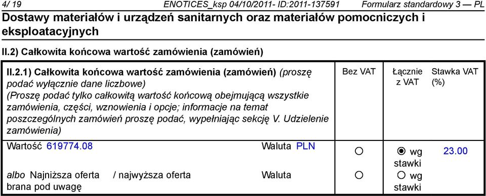 11-137591 Formularz standardowy 3 PL II.2)