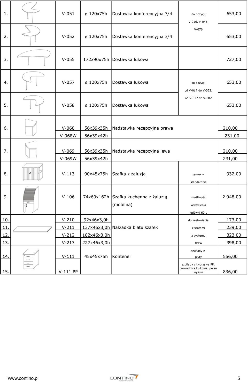 V-068 56x39x35h Nadstawka recepcyjna prawa 210,00 V-068W 56x39x42h 231,00 7. V-069 56x39x35h Nadstawka recepcyjna lewa 210,00 V-069W 56x39x42h 231,00 8.