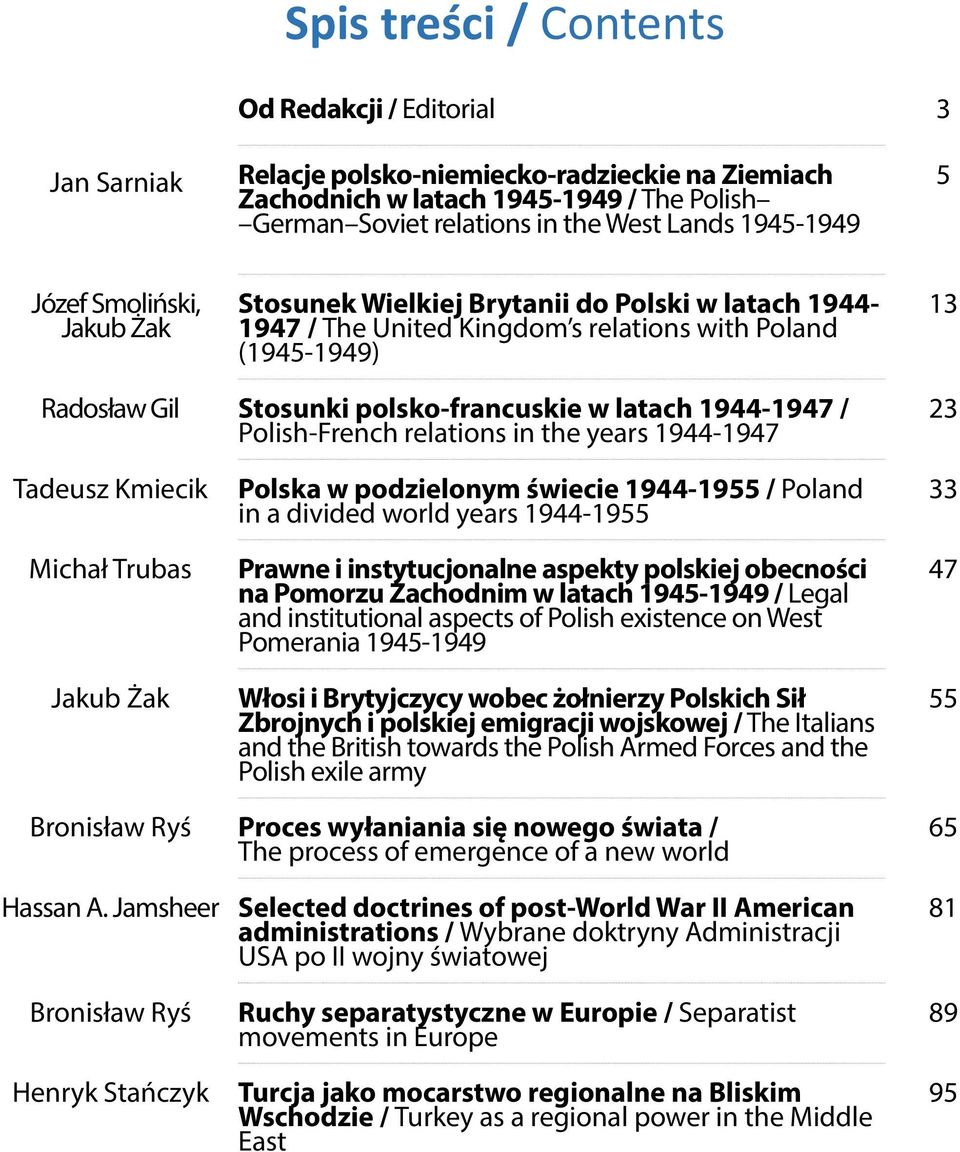 latach 1944-1947 / Polish-French relations in the years 1944-1947 23 Tadeusz Kmiecik Michał Trubas Jakub Żak Polska w podzielonym świecie 1944-1955 / Poland in a divided world years 1944-1955 Prawne
