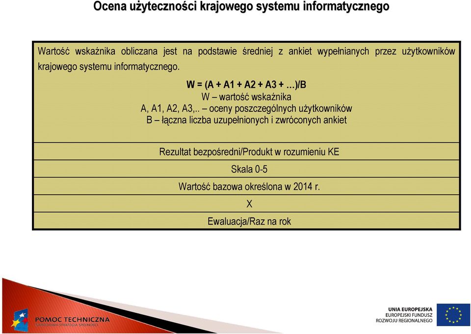 W = (A + A1 + A2 + A3 + )/B W wartość wskaźnika A, A1, A2, A3,.