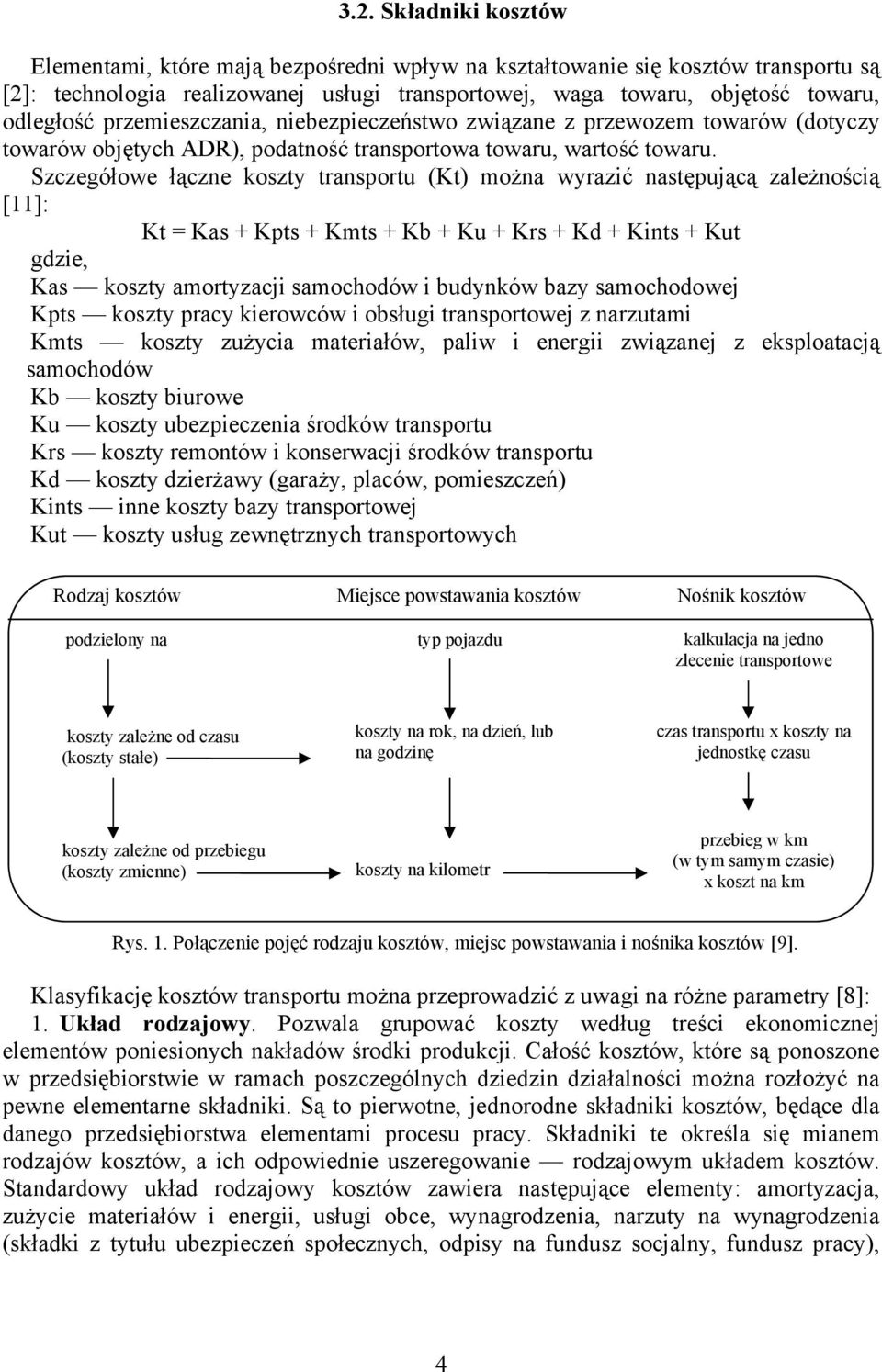 Szczegółowe łączne koszty (Kt) można wyrazić następującą zależnością [11]: Kt = Kas + Kpts + Kmts + Kb + Ku + Krs + Kd + Kints + Kut gdzie, Kas koszty amortyzacji samochodów i budynków bazy