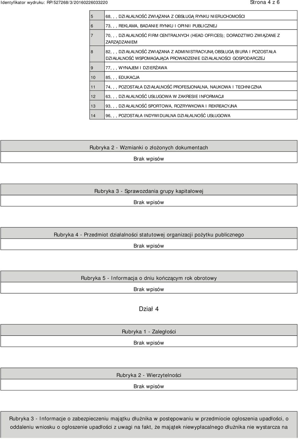 POZOSTAŁA DZIAŁALNOŚĆ PROFESJONALNA, NAUKOWA I TECHNICZNA 12 63,,, DZIAŁALNOŚĆ USŁUGOWA W ZAKRESIE INFORMACJI 13 93,,, DZIAŁALNOŚĆ SPORTOWA, ROZRYWKOWA I REKREACYJNA 14 96,,, POZOSTAŁA INDYWIDUALNA