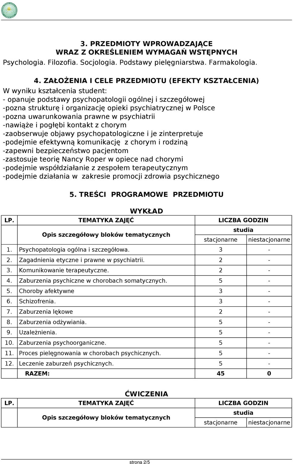 uwarunkowania prawne w psychiatrii -nawiąże i pogłębi kontakt z chorym -zaobserwuje objawy psychopatologiczne i je zinterpretuje -podejmie efektywną komunikację z chorym i rodziną -zapewni