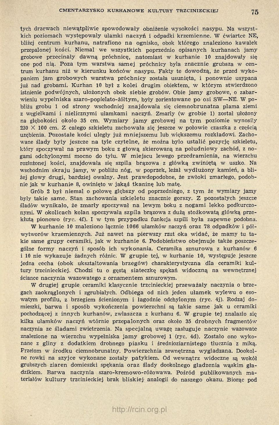 Niemal we wszystkich poprzednio opisanych kurhanach jamy grobowe przecinały dawną próchnicę, natomiast w kurhanie 10 znajdowały się one pod nią.