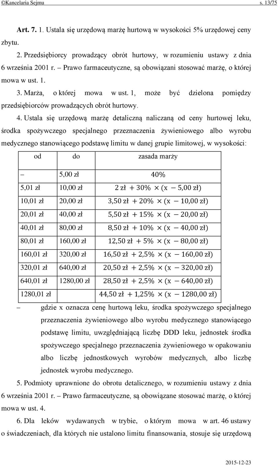 Ustala się urzędową marżę detaliczną naliczaną od ceny hurtowej leku, środka spożywczego specjalnego przeznaczenia żywieniowego albo wyrobu medycznego stanowiącego podstawę limitu w danej grupie