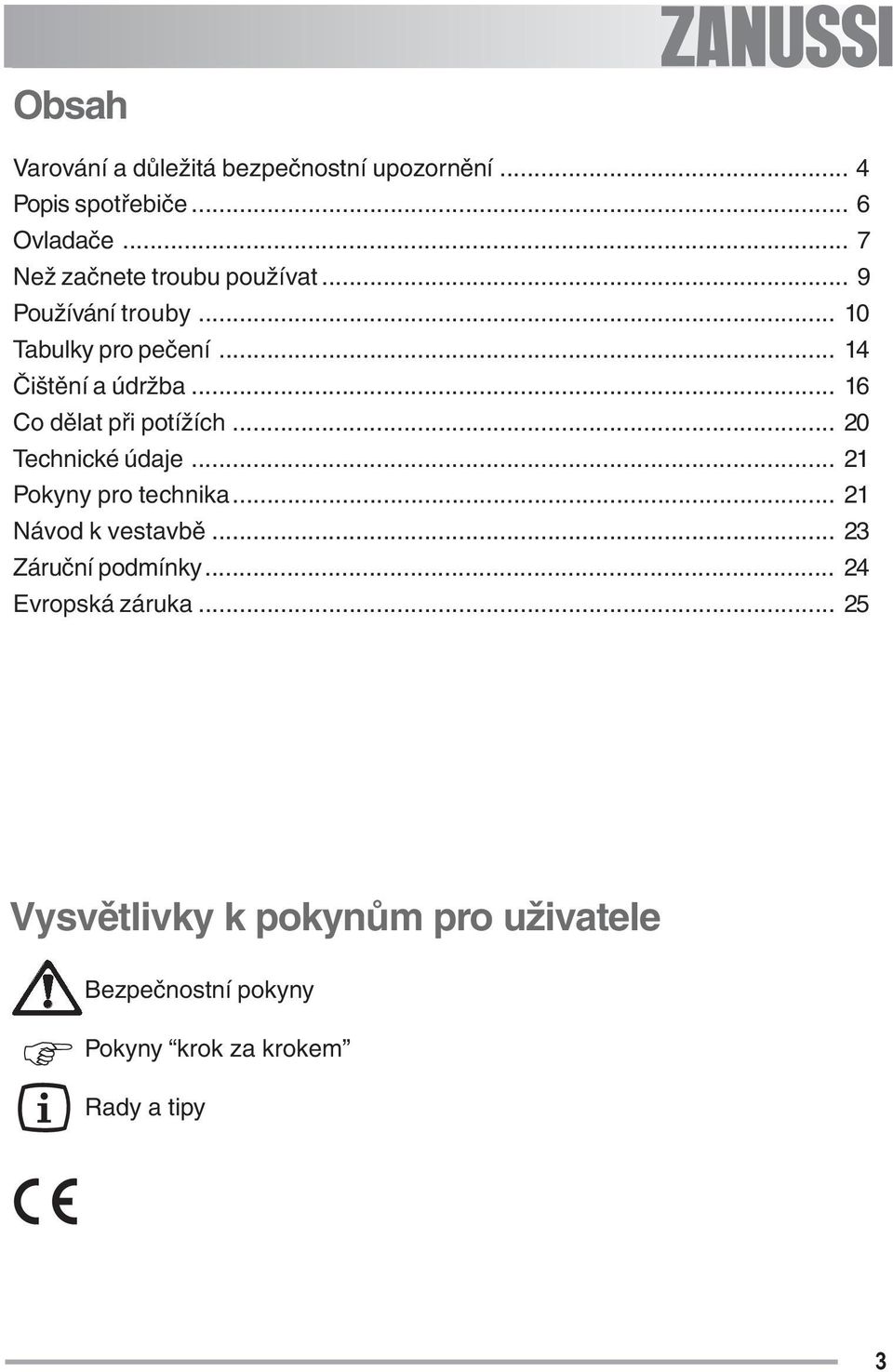 .. 16 Co dělat při potížích... 20 Technické údaje... 21 Pokyny pro technika... 21 Návod k vestavbě.