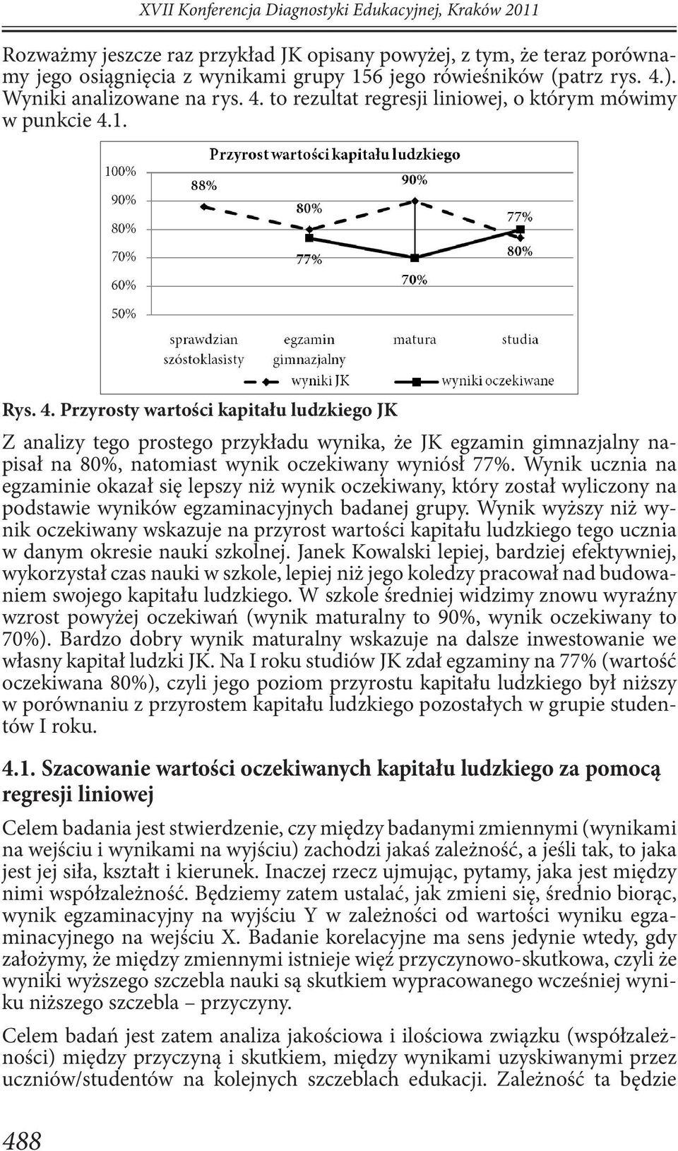 Wynik ucznia na egzaminie okazał się lepszy niż wynik oczekiwany, który został wyliczony na podstawie wyników egzaminacyjnych badanej grupy.