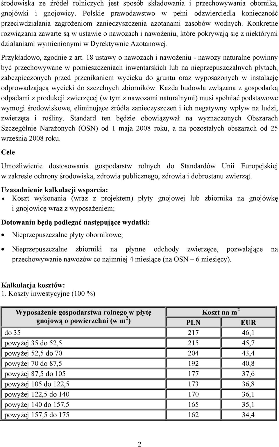 Konkretne rozwiązania zawarte są w ustawie o nawozach i nawożeniu, które pokrywają się z niektórymi działaniami wymienionymi w Dyrektywnie Azotanowej. Przykładowo, zgodnie z art.