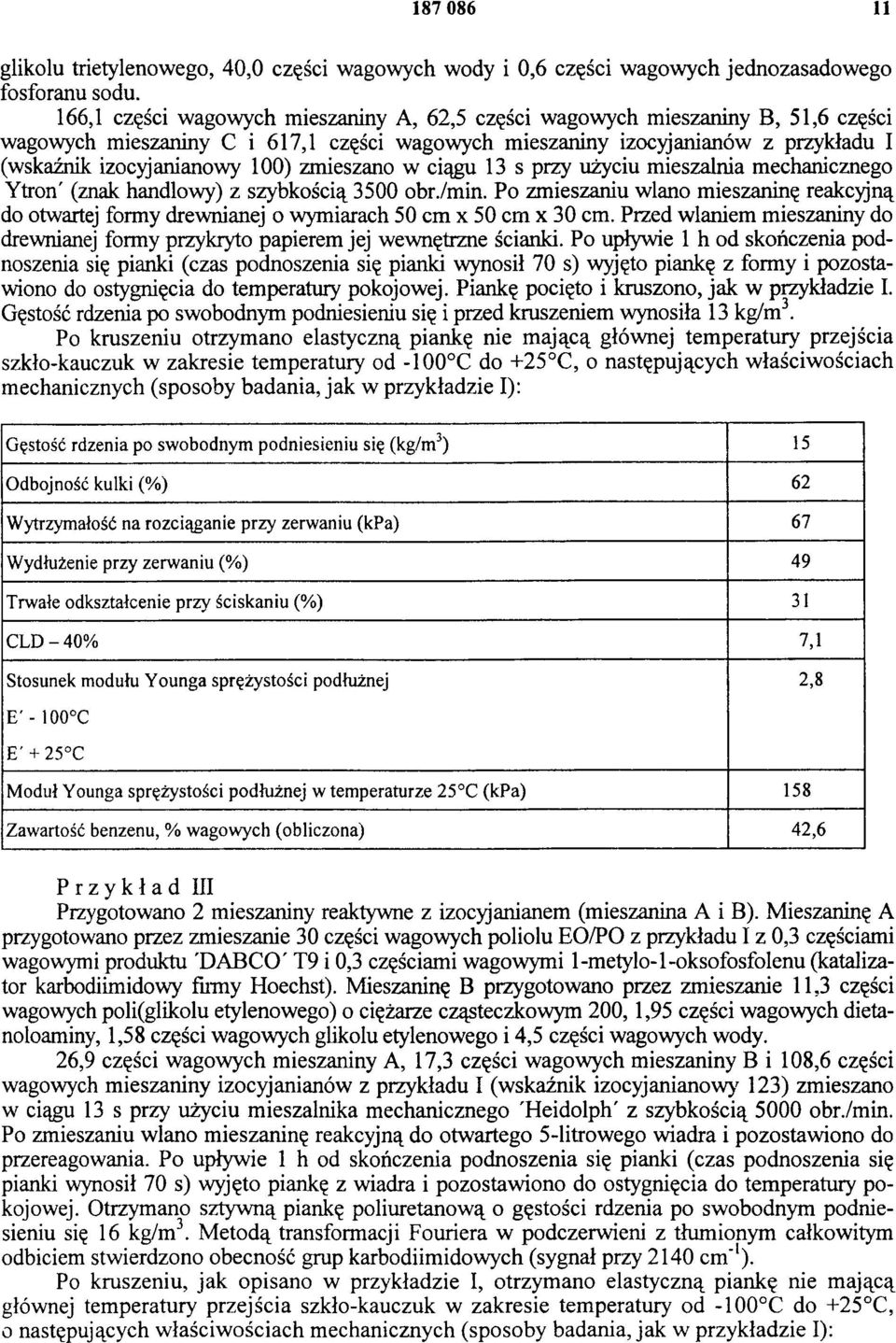 zmieszano w ciągu 13 s przy użyciu mieszalnia mechanicznego Ytron' (znak handlowy) z szybkością 3500 obr./min.