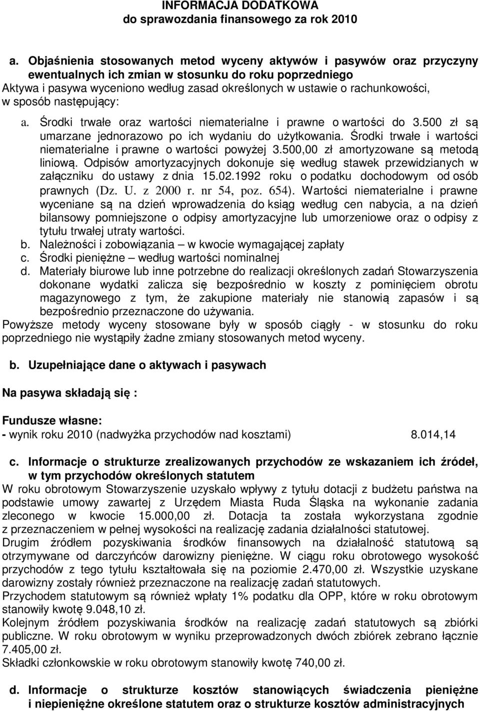 rachunkowości, w sposób następujący: a. Środki trwałe oraz wartości niematerialne i prawne o wartości do 3.500 zł są umarzane jednorazowo po ich wydaniu do użytkowania.