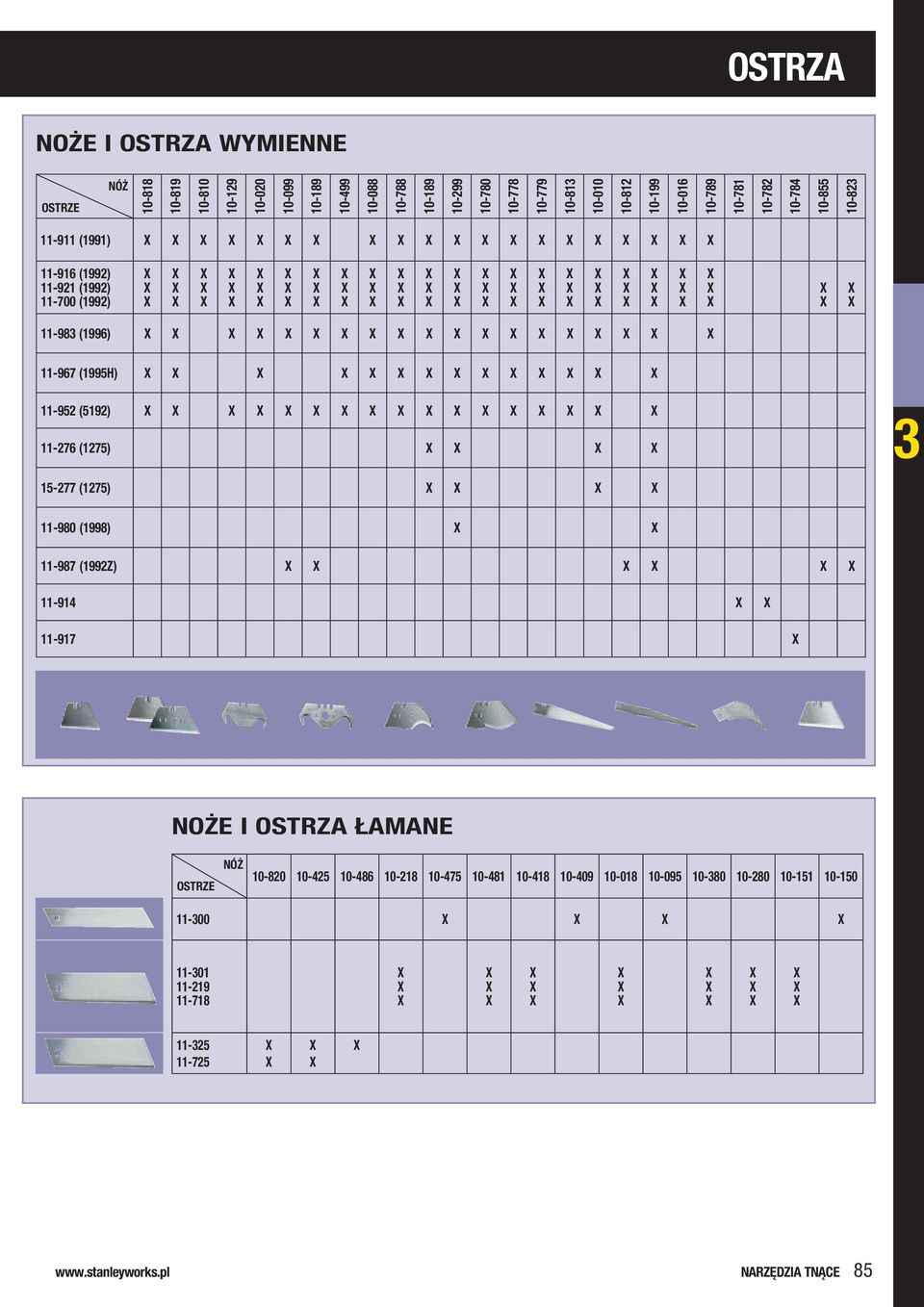 (1996) X 11-967 (1995H) 11-952 (5192) 11-276 (1275) 15-277 (1275) 11-980 (1998) 11-987 (1992Z) X X 11-914 X X 11-917 X NOŻE I OSTRZA ŁAMANE OSTRZE NÓŻ 10-820