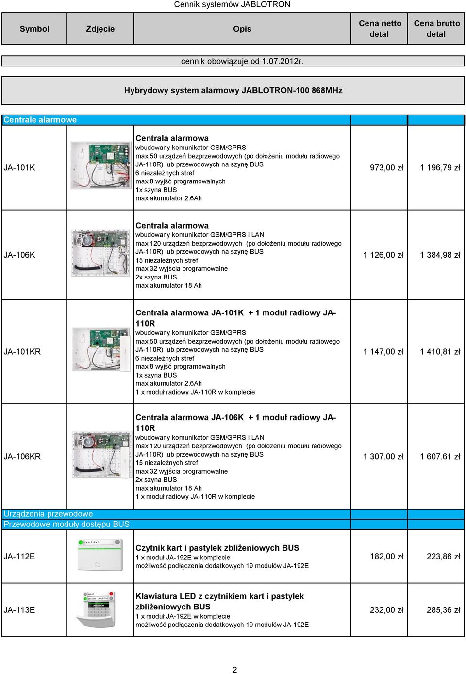 przewodowych na szynę BUS 6 niezależnych stref max 8 wyjść programowalnych 1x szyna BUS max akumulator 2.