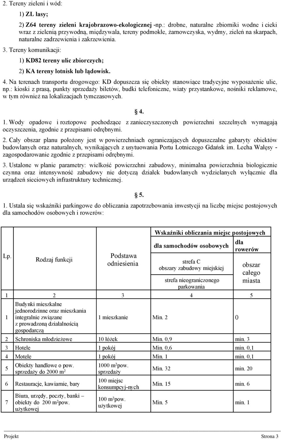 Tereny komunikacji: 1) KD82 tereny ulic zbiorczych; 2) KA tereny lotnisk lub lądowisk. 4. Na terenach transportu drogowego: KD dopuszcza się obiekty stanowiące tradycyjne wyposażenie ulic, np.