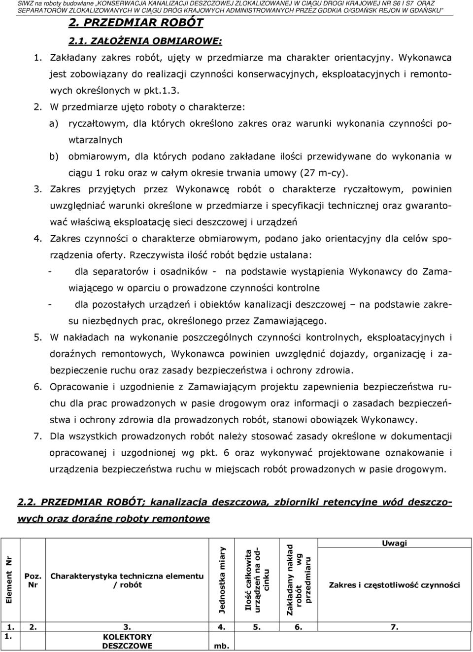 W przedmiarze ujęto roboty o charakterze: a) ryczałtowym, dla których określono zakres oraz warunki wykonania czynności powtarzalnych b) obmiarowym, dla których podano zakładane ilości przewidywane