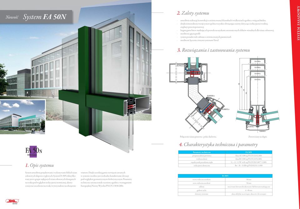 system posiada wiele odmian o zróżnicowanych parametrach SYSTEM FASADOWY Połączenie ściana pionowa - połać dachowa. Zwrot ściany na słupie.