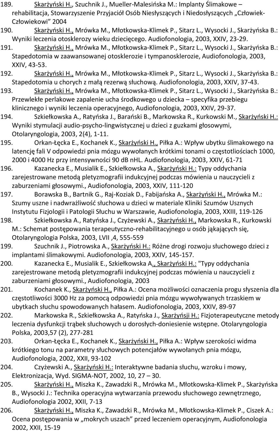 192. Skarżyński H., Mrówka M., Młotkowska-Klimek P., Sitarz L., Wysocki J., Skarżyńska B.