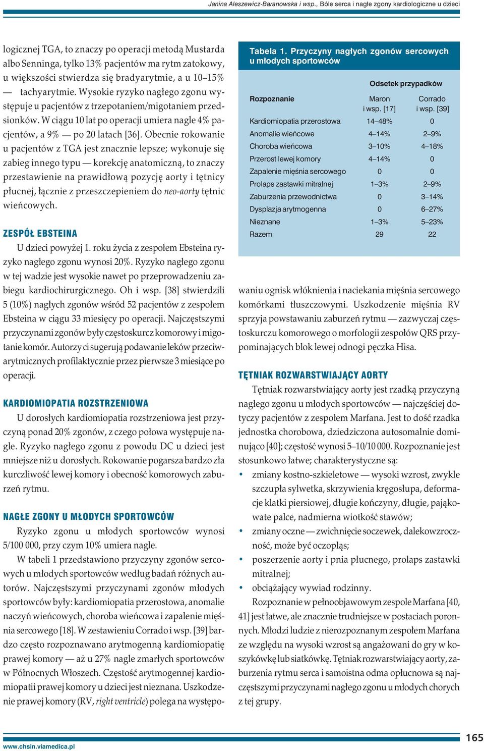 u 10 15% tachyarytmie. Wysokie ryzyko nagłego zgonu występuje u pacjentów z trzepotaniem/migotaniem przedsionków. W ciągu 10 lat po operacji umiera nagle 4% pacjentów, a 9% po 20 latach [36].