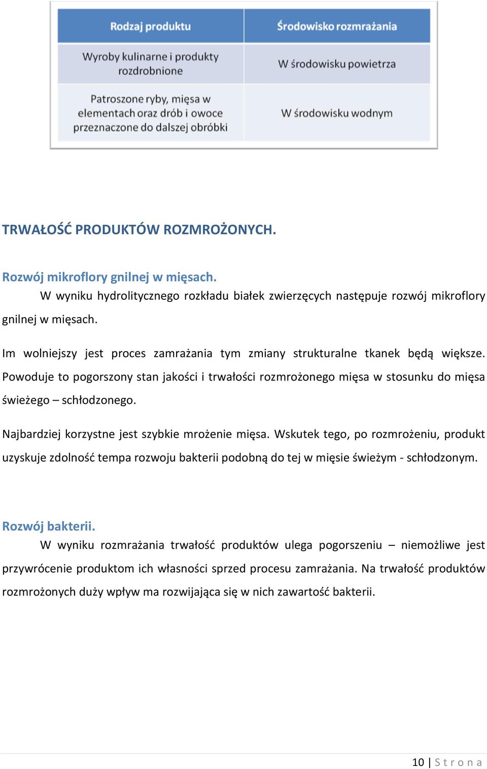 Najbardziej korzystne jest szybkie mrożenie mięsa. Wskutek tego, po rozmrożeniu, produkt uzyskuje zdolność tempa rozwoju bakterii podobną do tej w mięsie świeżym - schłodzonym. Rozwój bakterii.