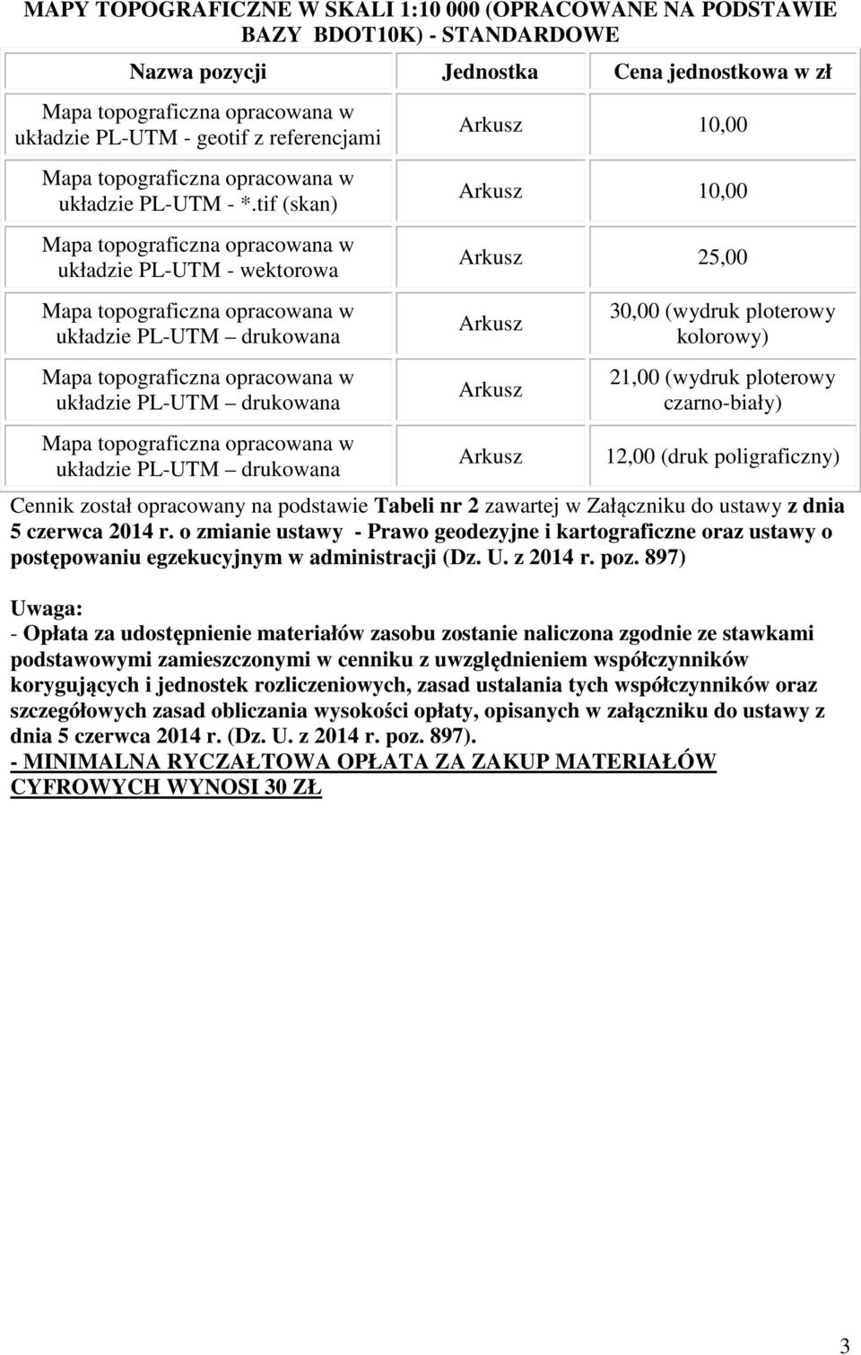 ploterowy 21,00 (wydruk ploterowy 12,00 (druk poligraficzny) Cennik został opracowany na podstawie Tabeli nr 2 zawartej w Załączniku do ustawy z dnia