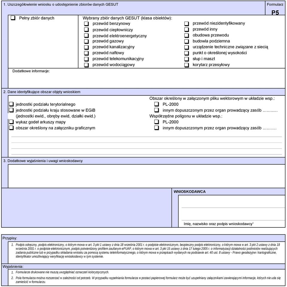 urządzenie techniczne związane z siecią punkt o określonej wysokości słup i maszt korytarz przesyłowy P5 Dane identyfikujące obszar objęty wnioskiem jednostki podziału terytorialnego jednostki