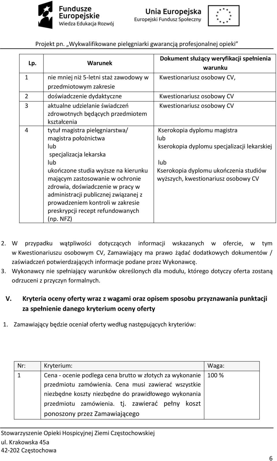 osobowy CV, 2 doświadczenie dydaktyczne Kwestionariusz osobowy CV 3 aktualne udzielanie świadczeń Kwestionariusz osobowy CV zdrowotnych będących przedmiotem kształcenia 4 tytuł magistra