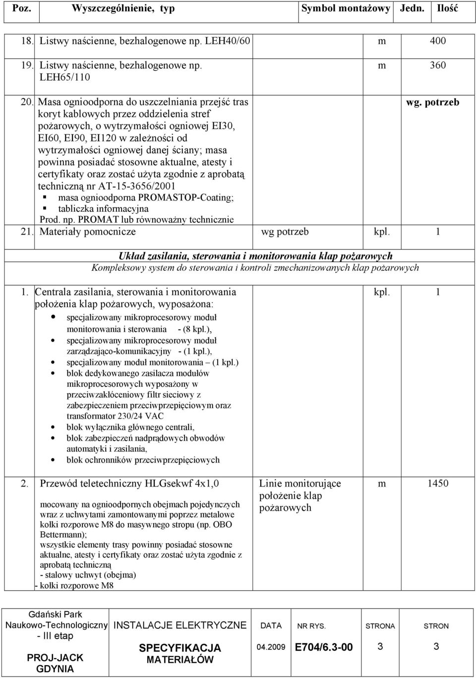 aktualne, atesty i certyfikaty oraz zostać uŝyta zgodnie z aprobatą techniczną nr AT-15-3656/2001 masa ognioodporna PROMASTOP-Coating; tabliczka informacyjna Prod. np.