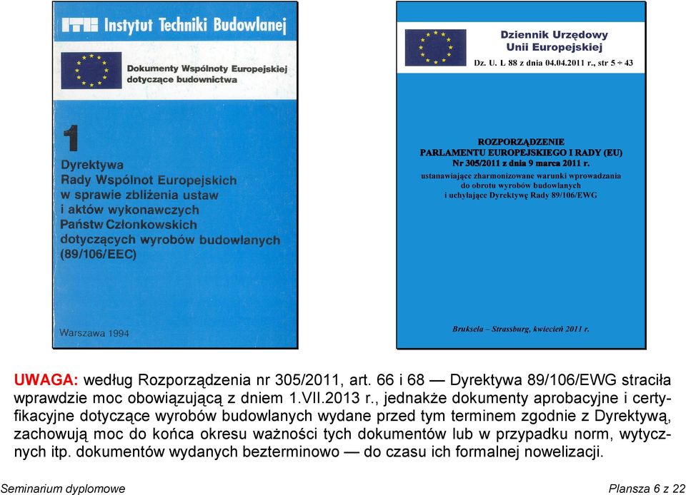 , jednakże dokumenty aprobacyjne i certyfikacyjne dotyczące wyrobów budowlanych wydane przed tym terminem zgodnie