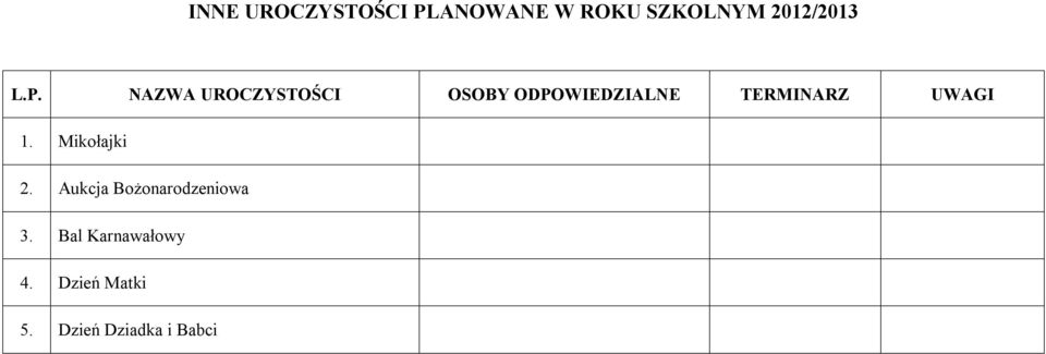 TERMINARZ UWAGI 1. Mikołajki 2.