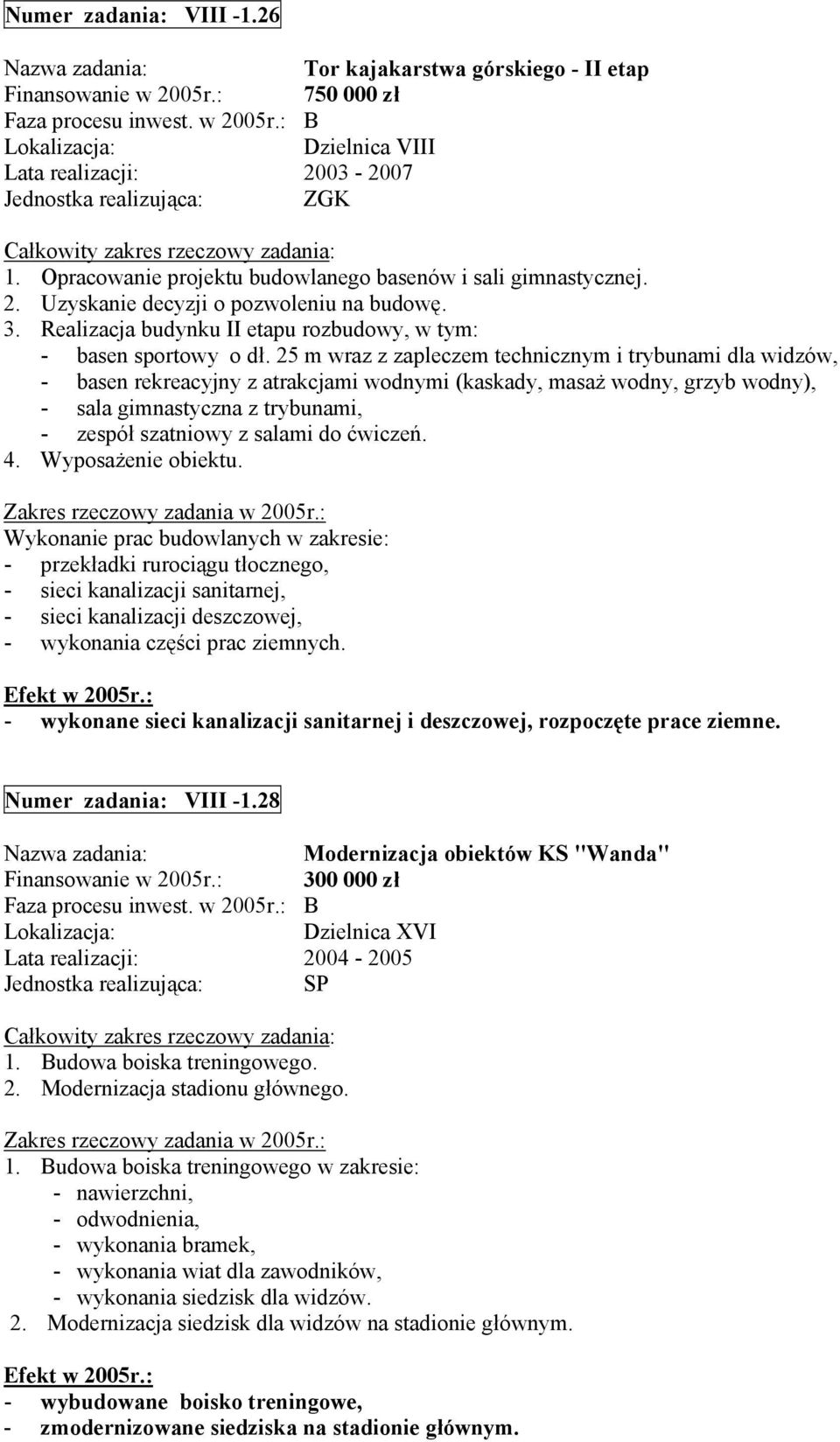 25 m wraz z zapleczem technicznym i trybunami dla widzów, - basen rekreacyjny z atrakcjami wodnymi (kaskady, masaż wodny, grzyb wodny), - sala gimnastyczna z trybunami, - zespół szatniowy z salami do