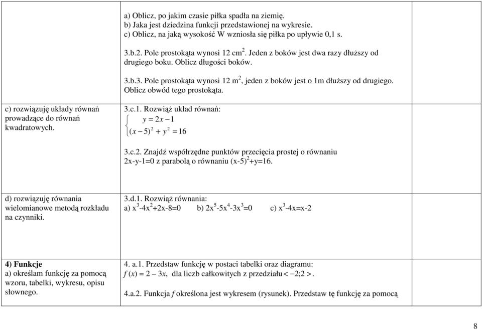 c) rozwiązuję układy równań prowadzące do równań kwadratowych..c.. Rozwiąż układ równań: y = x ( x 5) + y = 6.c.. Znajdź współrzędne punktów przecięcia prostej o równaniu x-y-=0 z parabolą o równaniu (x-5) +y=6.