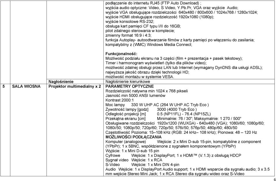 obsługa kart pamięci CF typu I/II do 16GB; pilot zdalnego sterowania w komplecie; zmienny format 16:9 i 4:3; funkcja Autoplay- autoodtwarzanie filmów z karty pamięci po włączeniu do zasilania;