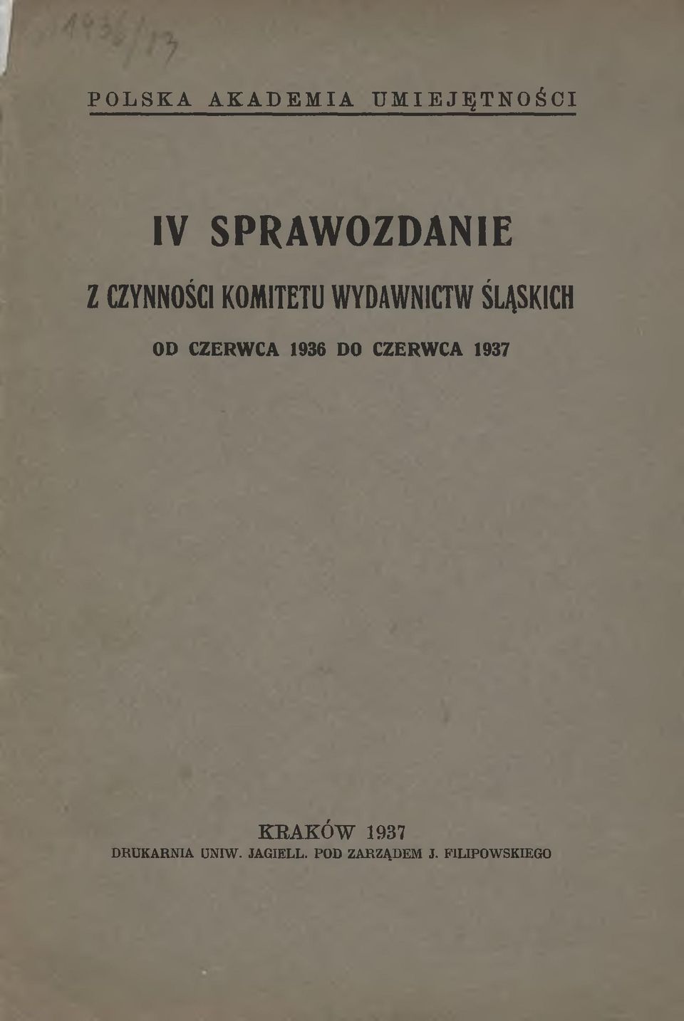 CZERWCA 1936 DO CZERWCA 1937 KRAKÓW 1937